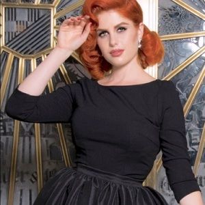 EUC Laura Byrnes Pinup Girl Clothing Black Sabrina Top